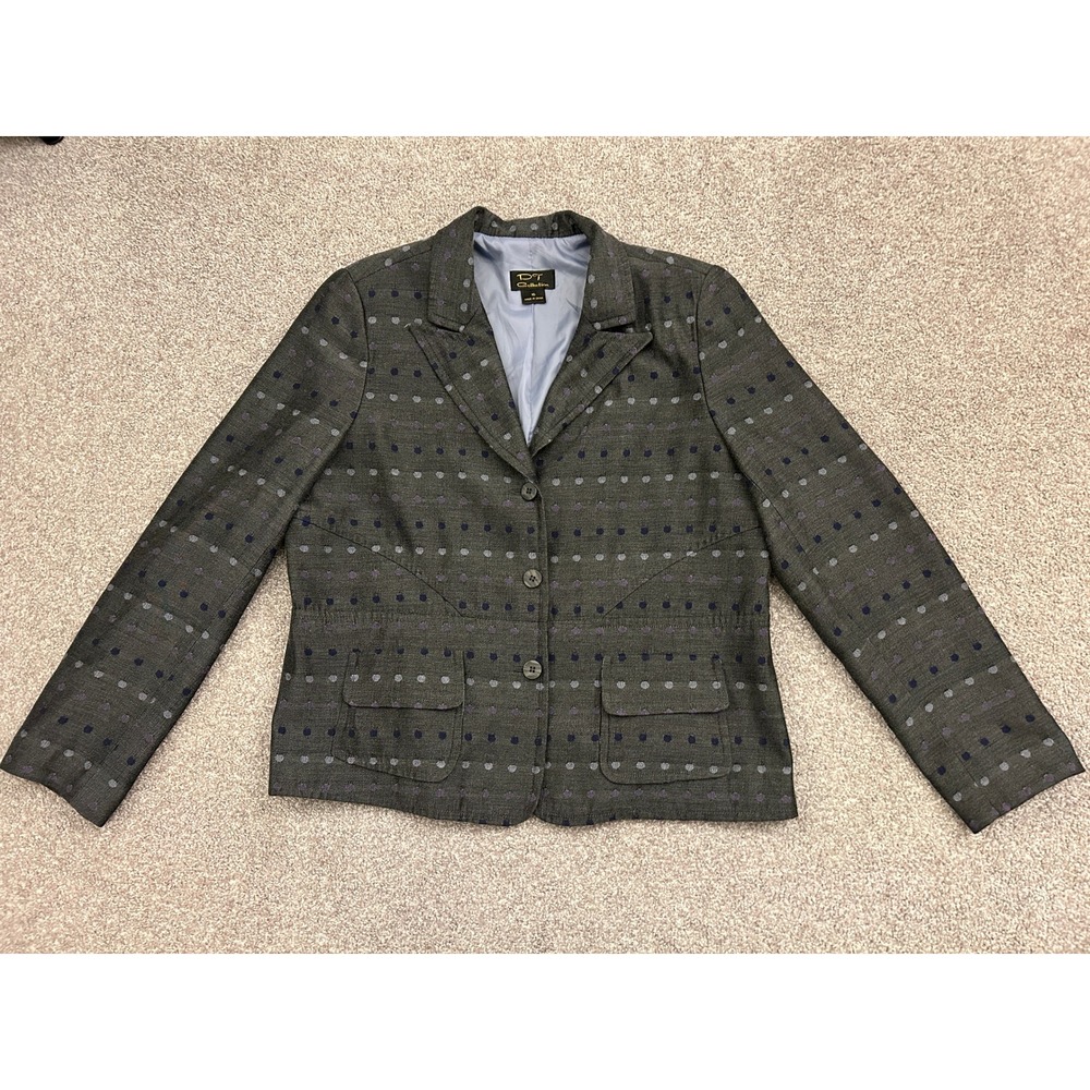 DT Collection Blazer Womens 16 Gray Polka Dot Wool Blend 3 Button Jacket VTG